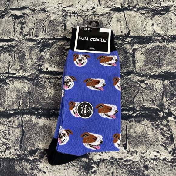Fun Circle Men's Blue Dogs Sox size 10-13 Crew Socks 2 Pair Shoe sz 6-12 - Picture 2 of 7